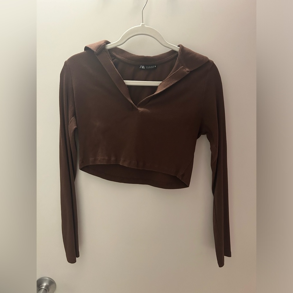 Zara Long Sleeve Cropped Collared Shirt